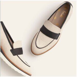 Boden Betty Linen and Leather Platform Loafers Shoes